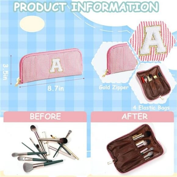 Personalized Initial Makeup Bag Gift Set for Teen Girls Women Travel Organizer - Picture 4 of 7